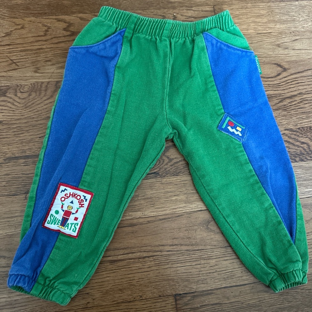 Vintage OshKosh Green & Blue Sweatpants with Patch Details